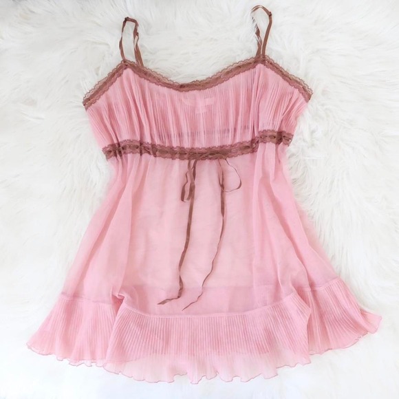 Victoria's Secret Tops - Victoria's Secret Pink Sheer Mesh Babydoll Cami Top – Size L